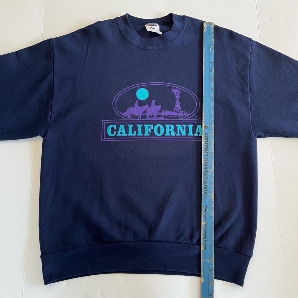 Vintage Navy Blue California Crew Neck Jerzees 1987 Size Large Made In USA - Picture 6 of 7